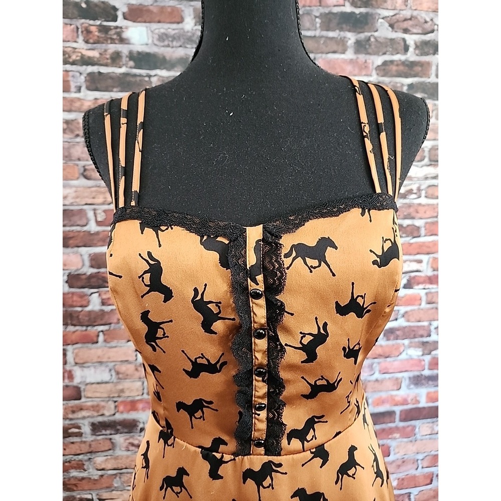 Forever 21 Boutique Dress M Horses Equestrian Rodeo Western Line‎ Dancing Copper - Picture 3 of 14